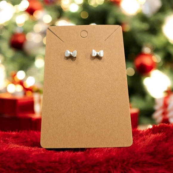 Silver Plated Bow Holiday Festive Stud Earrings - Picture 2 of 2